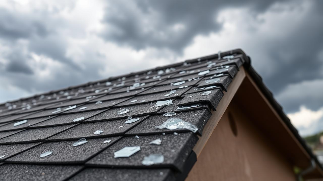 Storm damaged roof requiring replacement